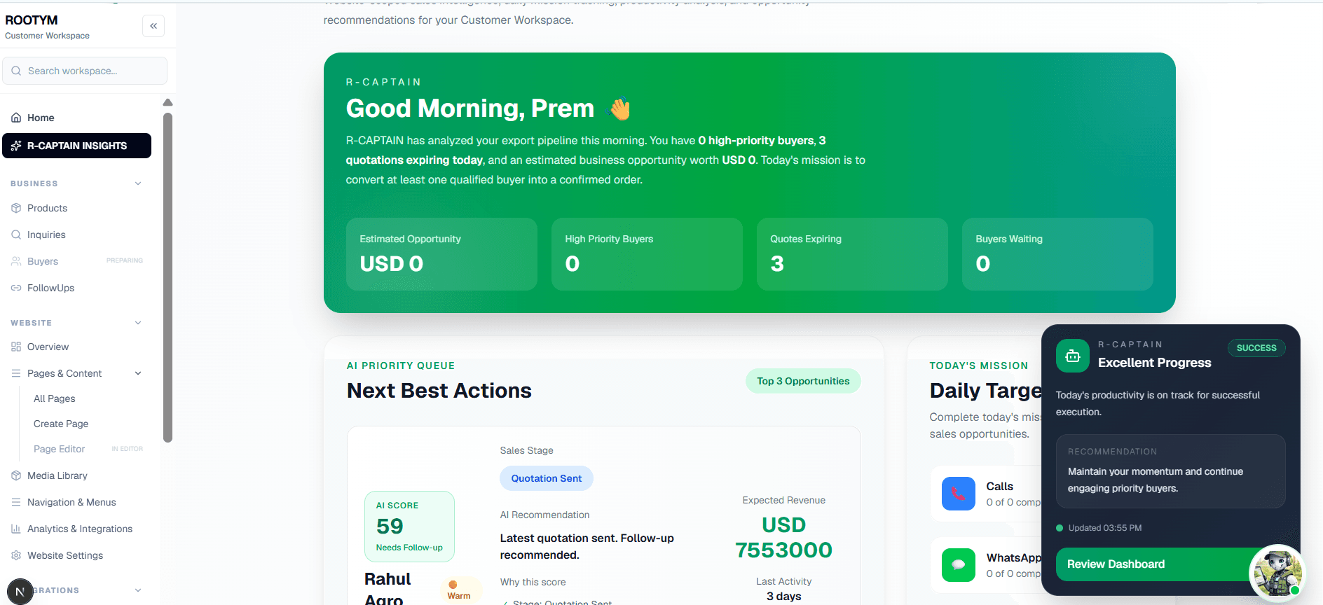 ROOTYM R-CAPTAIN insights dashboard
