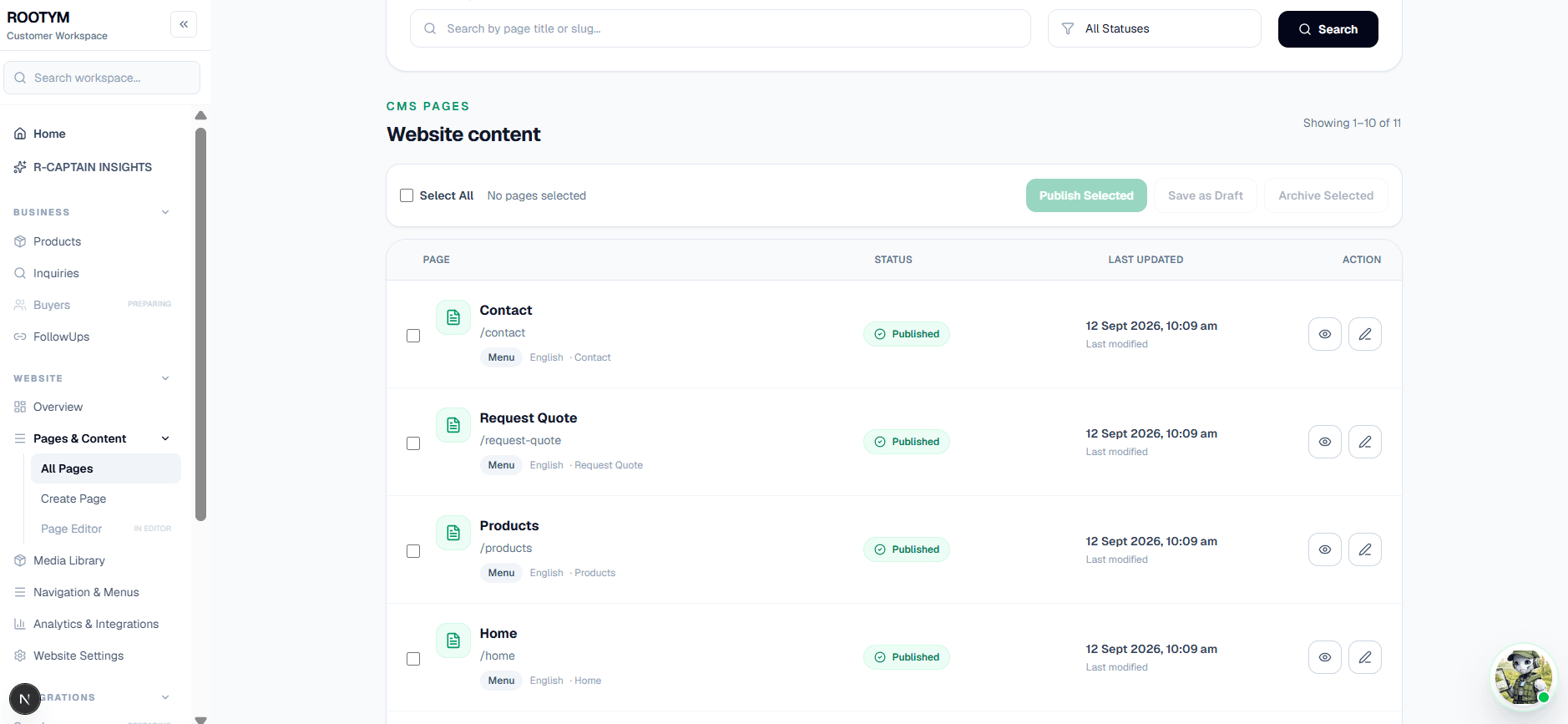 ROOTYM website page creation